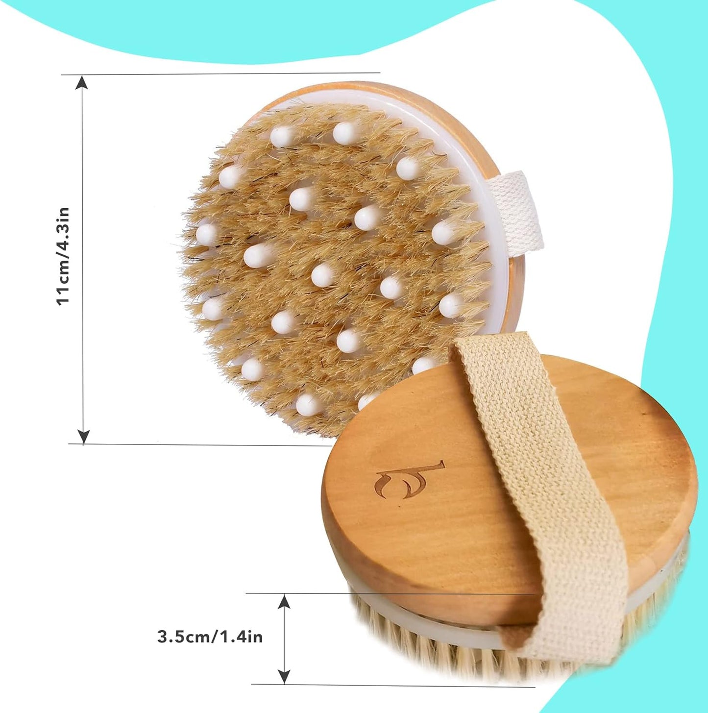 Dry Brushing Body Brush for Lymphatic Drainage & Cellulite - Round Dry Brush for Body Natural Bristle Body Brush for Showering - Skin Brush for Dry Brushing Bath and Exfoliating