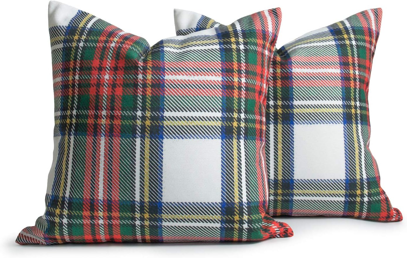 Decorative Throw Pillow COVERS, Gray Classic Stewart Scottish Tartan Plaid (Canvas), 18"x18", Set of 2 (inserts not included)